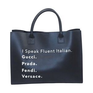 LATC Los Angeles Trading Company Large Tote Bag I Speak Fluent Italian Black Veg